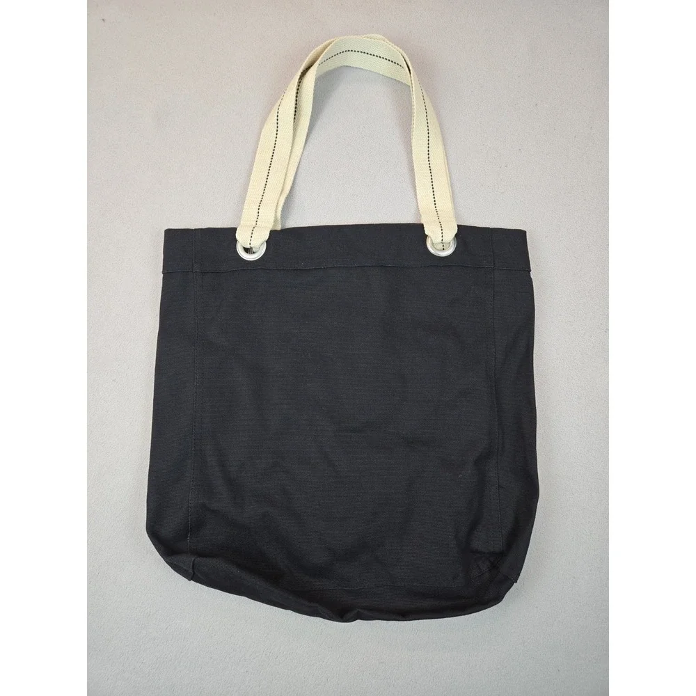 Port Authority B118 Black Canvas Tote Bag NEW 100% Cotton Cream Straps‎